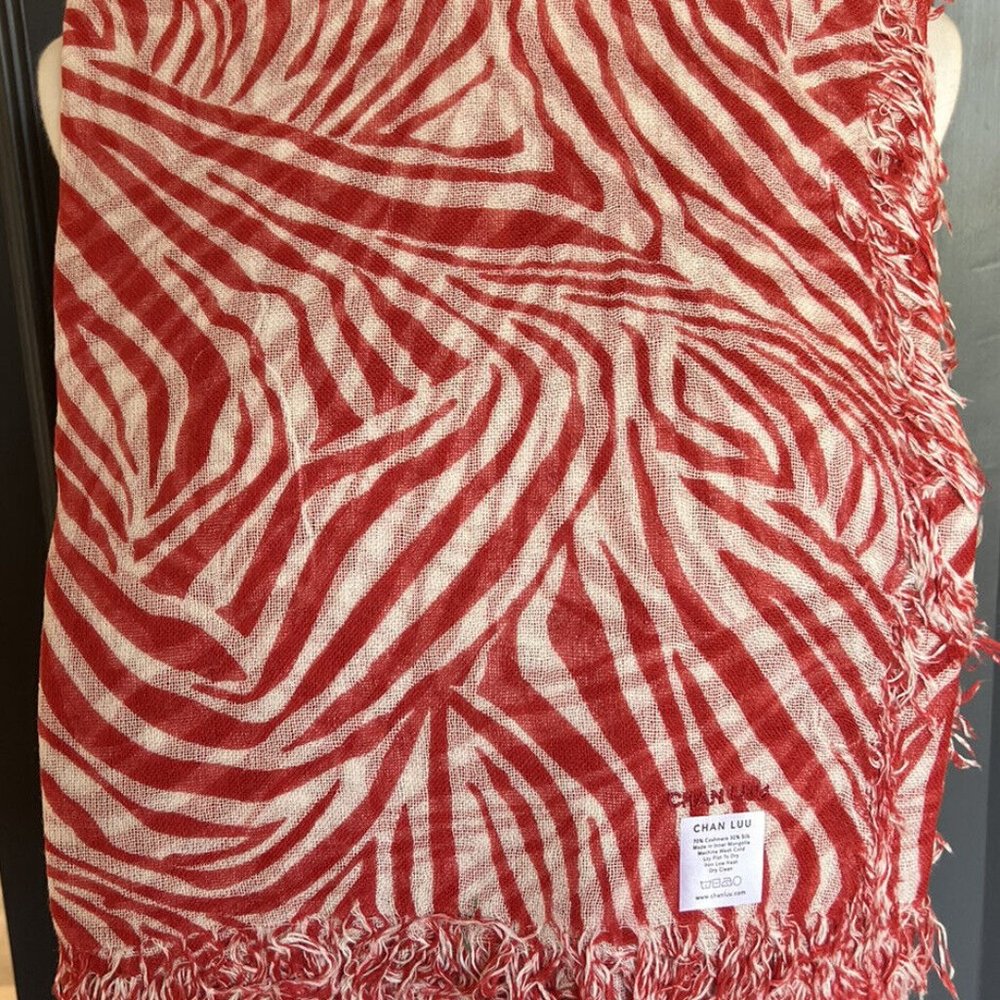 Chan Luu Red and Cream Zebra Print Scarf Wrap - Picture 5 of 7